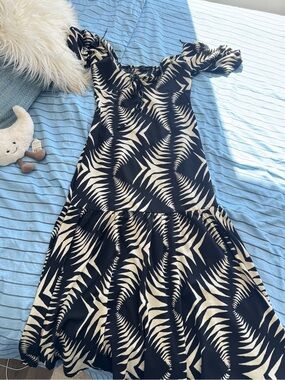 bohme Black and Cream Fern-Print Midi Dress